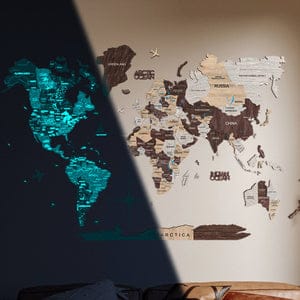 3D Luminous Colored Wooden World Map