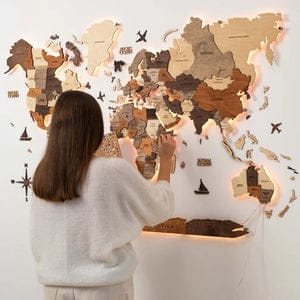 3D LED Wooden World Maps