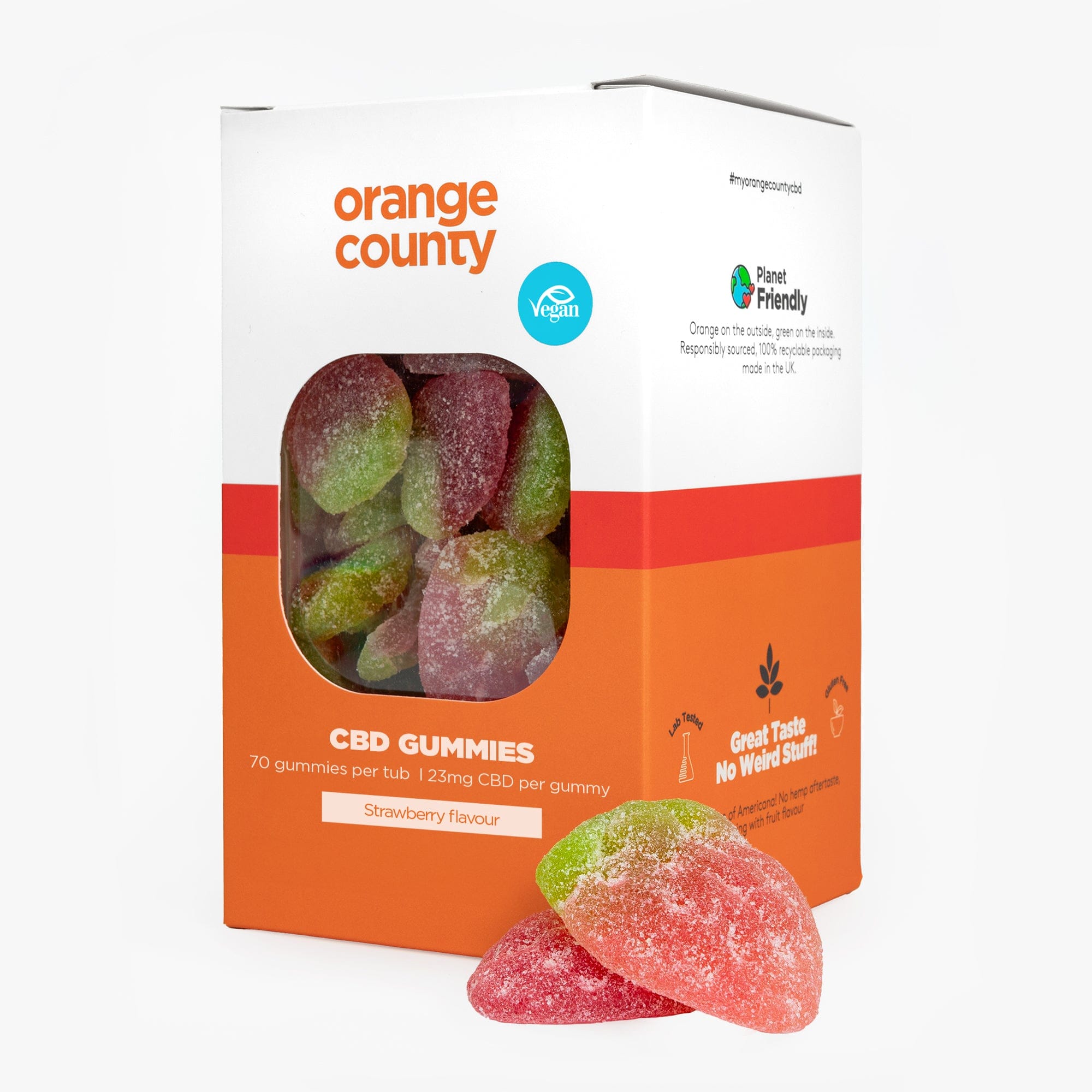 Box of vegan CBD gummies in strawberry flavor.