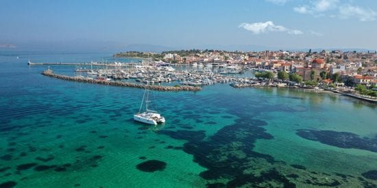 Aegina town and marina with boats, Saronic, Greece